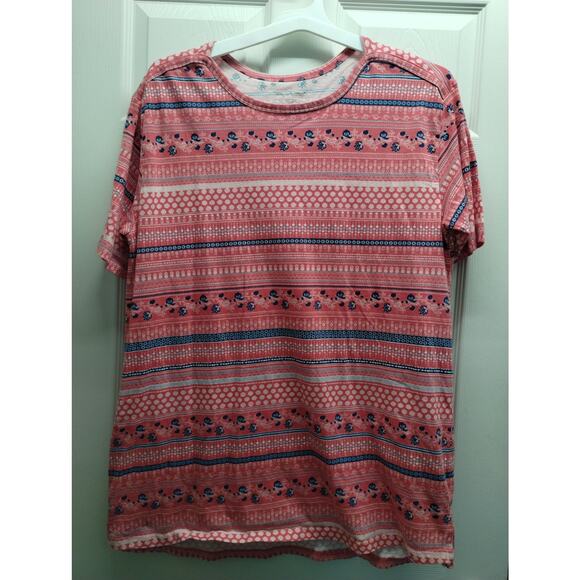 Woman Within Size 1X (22/24) Light Red/Pink Multi-Pattern Short Sleeve T-Shirt - Picture 1 of 7
